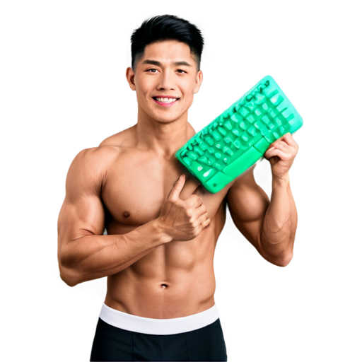 a muscular hong kong male holding a green keyboard - icon | sticker