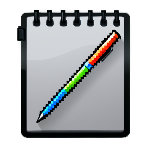 multicolor notepad wih pen pixel icon square black frame - icon | sticker