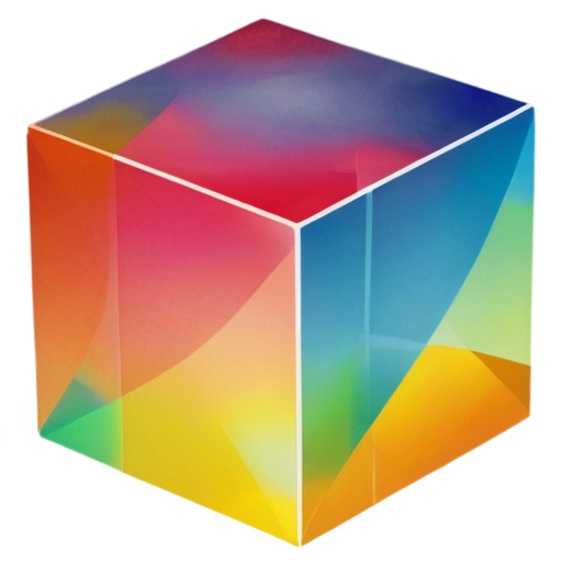 A colorful cube with transparent texture, one vertex of the cube is in the center of the picture - icon | sticker