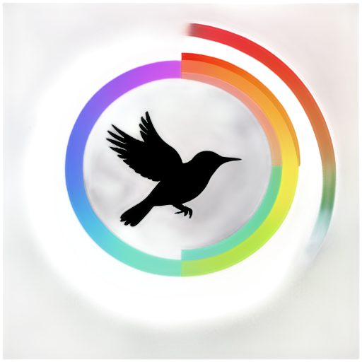 a tiny black bird flies through the rainbow ring. - icon | sticker