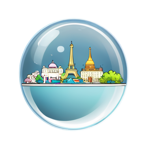 Transparent glass sphere without any base or stand, with olympic games in Paris inside sphere - icon | sticker