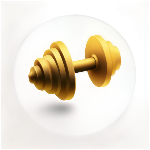 Create a cartoon-style icon for an AI-powered workout app. The design should feature a golden dumbbell prominently displayed in the center. The dumbbell should have a playful, 2D appearance with bold outlines and simplified details, making it clear that it's a cartoon. It should give off a radiant golden hue that seeps into the dark background, creating a glowing effect. The background should be a deep black or dark navy blue to enhance the golden glow. The overall style should be fun and approachable, yet still professional and recognizable as an app icon. Ensure the design is clean, vibrant, and eye-catching. - icon | sticker