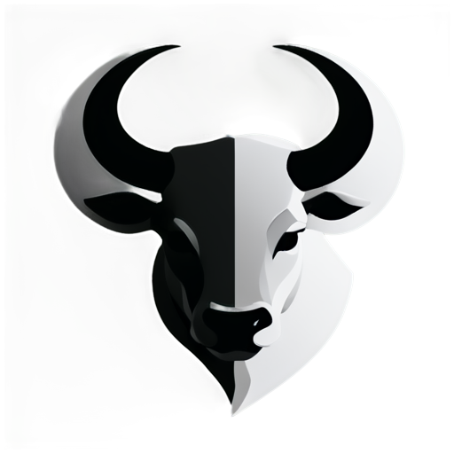 Head of a Zodiacal Taurus symbol with minimalist design style, using black and white color scheme and geometric shapes. The bull should be prominently featured with clean lines forming the Taurus constellation, and a modern feel. Avoid any distracting background elements to keep the focus on the bull itself. - icon | sticker