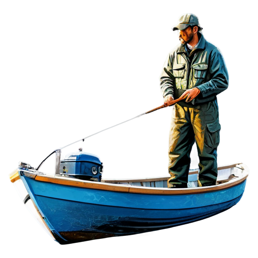 fisherman on boat fishing - icon | sticker
