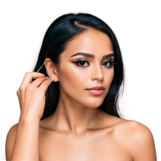 woman with beautiful makeup, photo in low key, emphasis on hand, neck and ear - icon | sticker