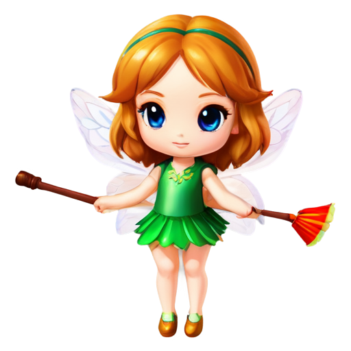 chibi fairy girl, holding a staff, 3d, flying, close up camera - icon | sticker