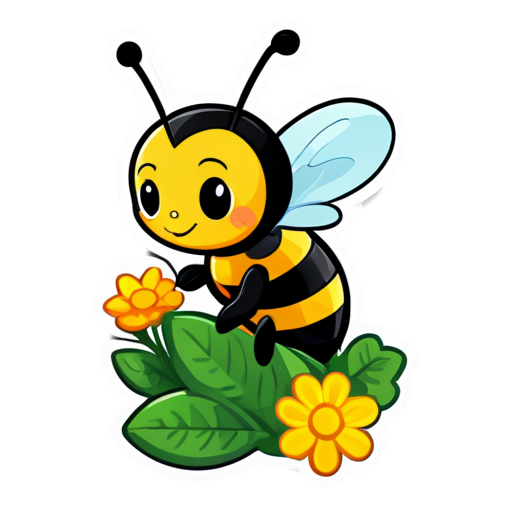 Flower shop Bee, flat style - icon | sticker