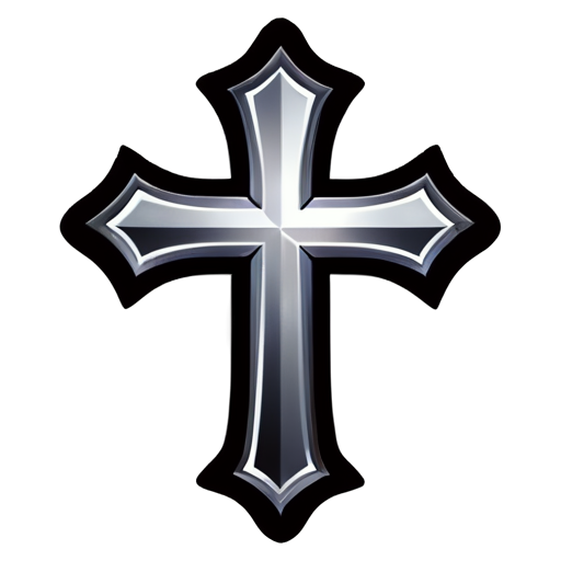 Create a high-resolution image of a death metal cross icon. The cross should have a rugged, dark, and edgy aesthetic typical of death metal artwork. Incorporate intricate metal pattern elements along the sides and edges of the cross, such as spikes, chains, and rivets, to enhance the menacing and intense feel of the design. Use sharp edges and metallic textures to further emphasize the gothic and aggressive style. The background should be plain and dark, ensuring the focus remains entirely on the cross without any additional elements like skulls or other imagery. The overall design should be visually striking and embody the essence of death metal. - icon | sticker