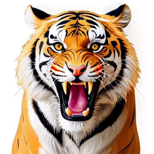 cute gentle crazy tiger angry tigre, black - white background tone with 5% orange, red elements - icon | sticker