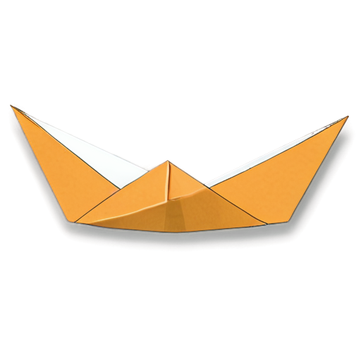 simple origami paper boat, made of wood, flat style - icon | sticker