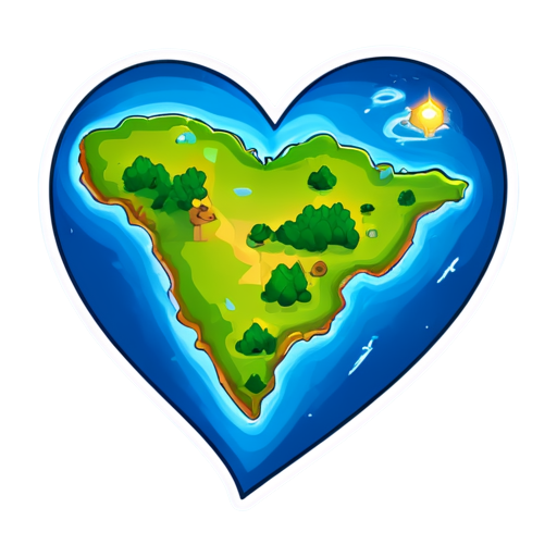 Fantasy continent map in the form of heart - icon | sticker