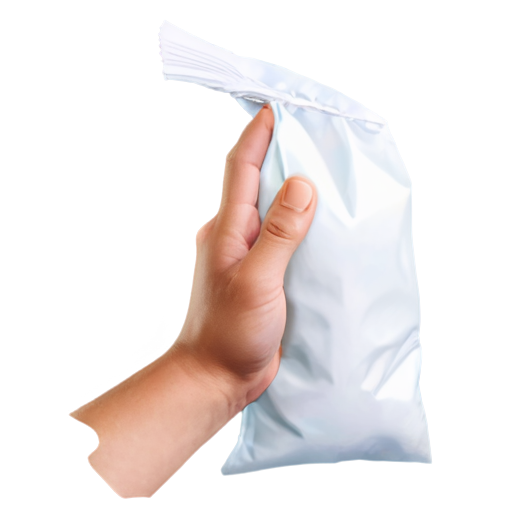 Illustration of a hand partially inside a small pouch, fingers reaching into the opening, with the bag slightly crumpled around the hand, simple and clear depiction with no background details, game-style art. - icon | sticker