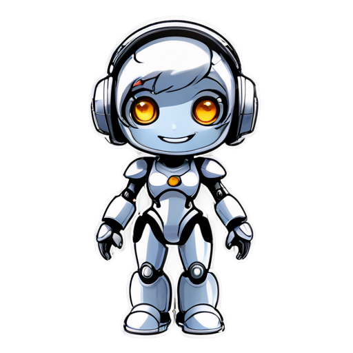 robot-girl with metal face, smilling, nice, Thoughtful assistant with camera - icon | sticker