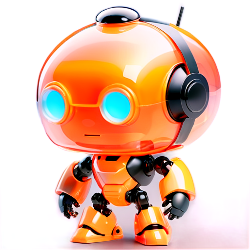 cyber guru minimalistic orange robot with big head and small body - icon | sticker