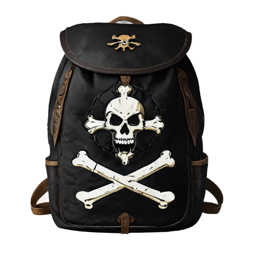 medieval backpack with skull and crossbones overlay - icon | sticker