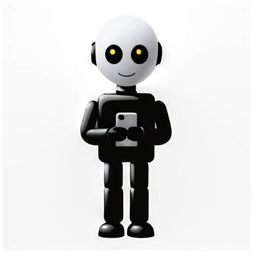 robot with phone near head black lines - icon | sticker