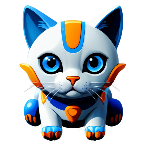 flat icon with blue and orange robocat - icon | sticker