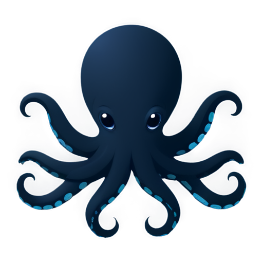 Generate a 512x512 pixel image of a minimalist octopus in a dark theme. The design should be simple and clean, with the octopus depicted in a stylized, modern way. The octopus should have a single horn on its head with a halo hanging from the horn. Use dark and muted colors to create a moody and atmospheric effect, with the octopus as the central focus. Avoid too many details and keep the background plain and dark. - icon | sticker