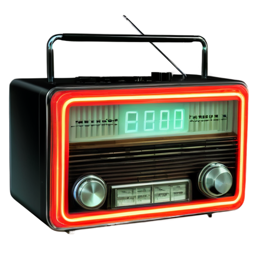 old radio, neon clock, digital 2000 neon, - icon | sticker