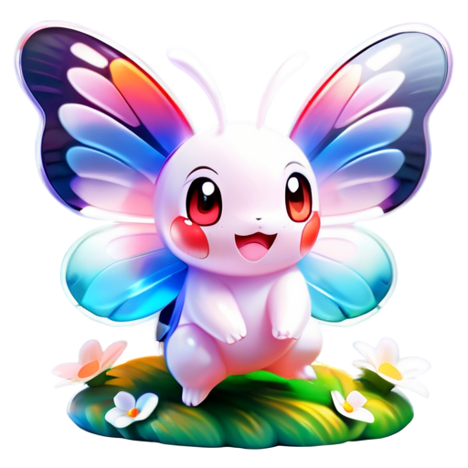 Epic full-body illustration of Butterfree pokemon, flying gracefully in a vibrant meadow, detailed wing texture, lush flower field background, dynamic lighting, high-definition, realistic style." - icon | sticker