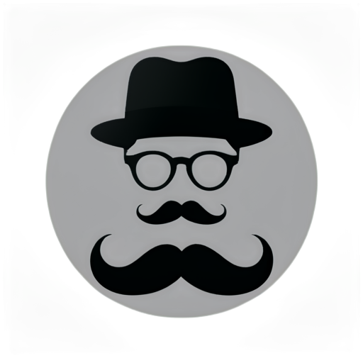 White background, black figures, hat, mustache, black glasses. The whole figure is in a gray circle. - icon | sticker