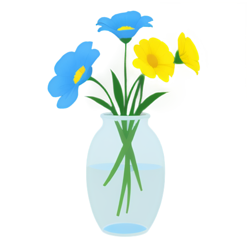 blue-yellow flowers in a vase, transparent png style - icon | sticker