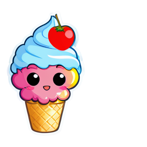 Cute little brain eating ice cream. Colorful - icon | sticker