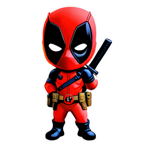 Deadpool, black, blood, katana, chibi style, shoot - icon | sticker