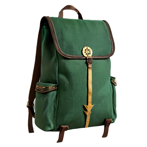 medieval backpack with green arrow coming out of it - icon | sticker