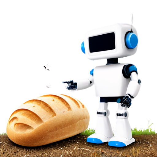 bread-robot harvesting bread against the background of a field and stars - icon | sticker