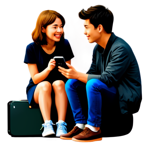 couple chatting with phone cartoon - icon | sticker