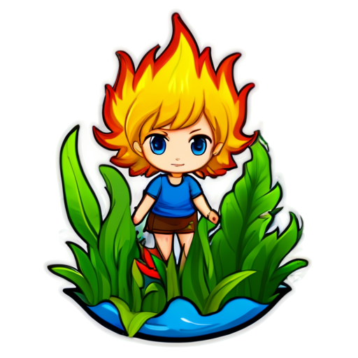 Art with words "fata morgana" including fire, water splashes, wind blowing and plants - icon | sticker