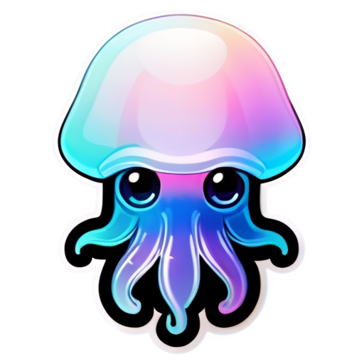 iridescent beautiful cute squid. Sticker with a white outline - icon | sticker