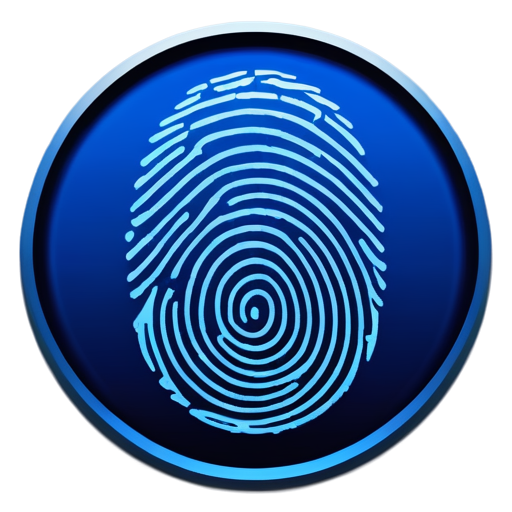 fingerprint round logo without lettering, flat style, solid blue color, transparent background - icon | sticker