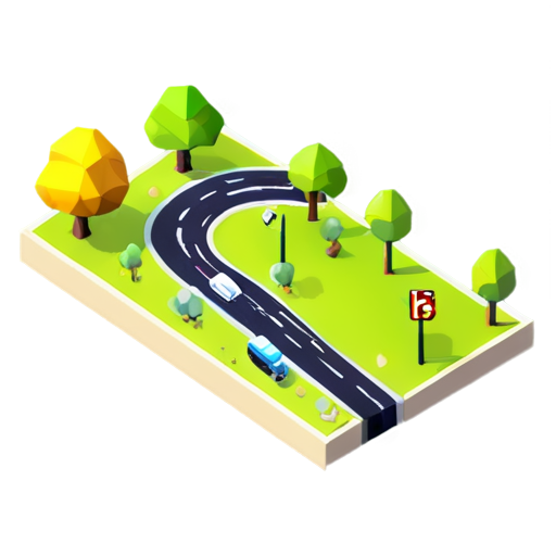 Roads and other infrastructure. Big elements. Low poly, vibrant colors - icon | sticker