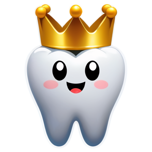 a white tooth with a golden crown and no cartoon face - icon | sticker