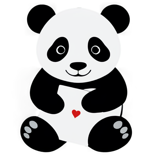 Sitting baby panda holding a deck of cards, black and white, ultra simplistic - icon | sticker