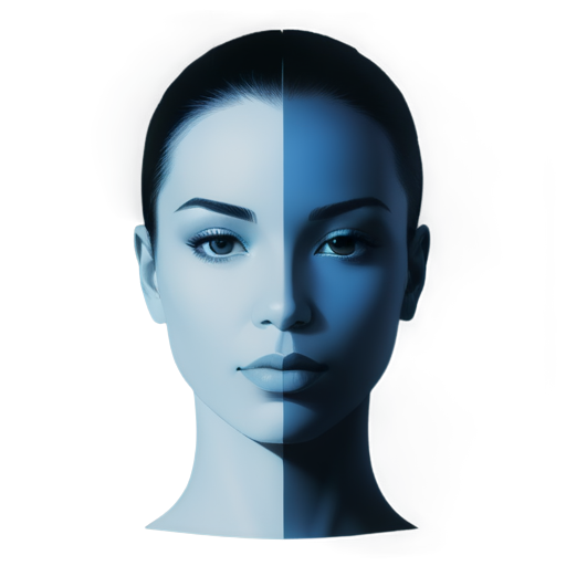 human face, blue and black colored, detailed, detailed draw, female, symetric, matrix style, lines - icon | sticker