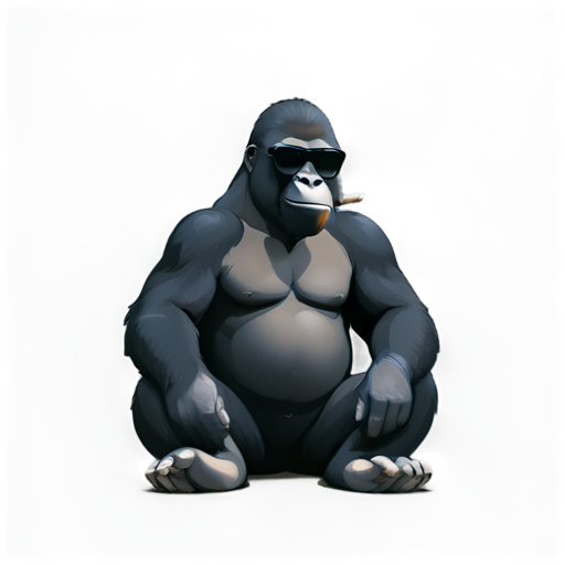 happy gorilla with dark sunglasses smoking a sigar - icon | sticker