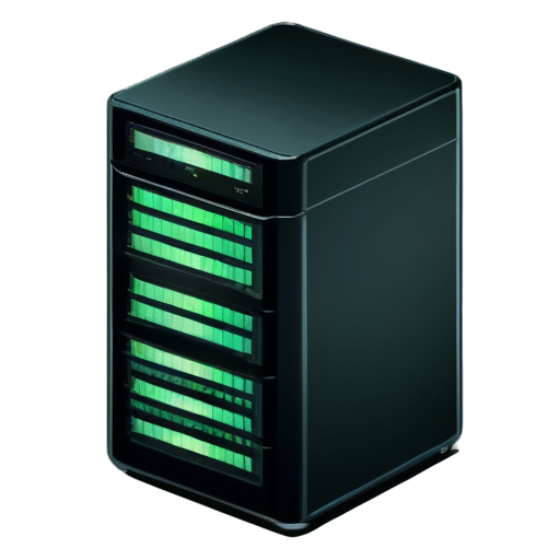 server tower with green LEDs. leaning against it (on the right) is a spiral notebook with clearly visible lines and otherwise blank pages. Style should be isometric 3d icon. Black or transparent background. - icon | sticker