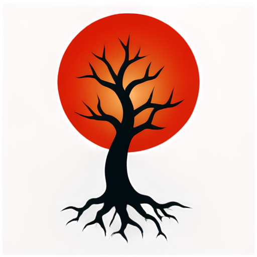 Dark dead tree mystic with red sun - icon | sticker