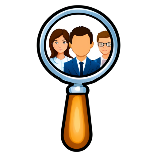 icon for A group of people, or a magnifying glass over a head (representing expertise). - icon | sticker