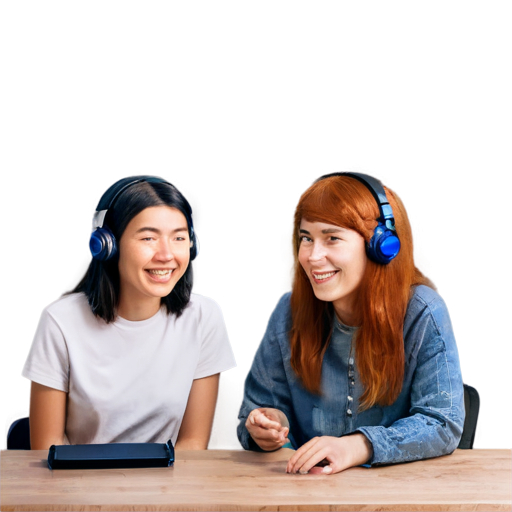 Black haired girl and ginger haired boy making a podcast - icon | sticker