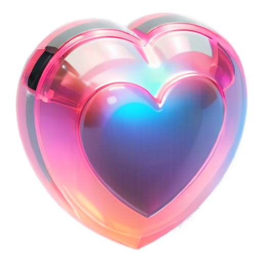 Holographic pink robot's heart - icon | sticker