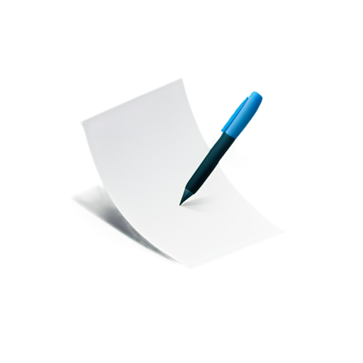 Create a minimalist icon of a single sheet of paper with a slight fold at the bottom right corner. Include a small, simple pen nib in the bottom corner, emphasizing document creation. Use clean lines and a consistent stroke width. - icon | sticker