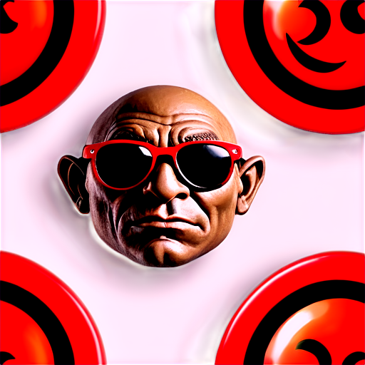 Red and black picture with circular rounds and icon is and orcs face with sun glasses - icon | sticker