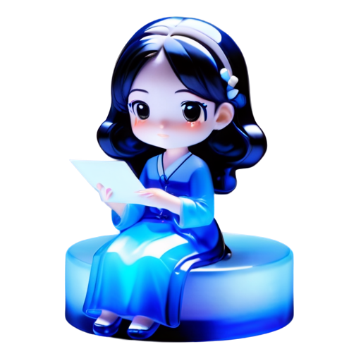 Jasmine in a blue dress she is sitting and she is writing a letter - icon | sticker