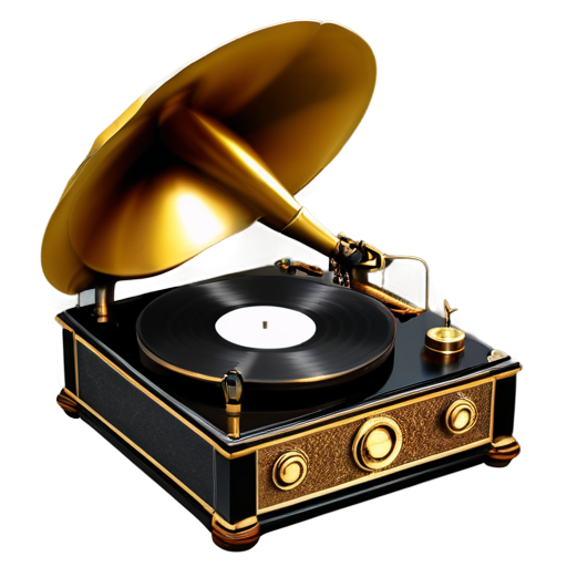 old vinyl recorder gramophone black and gold colors - icon | sticker