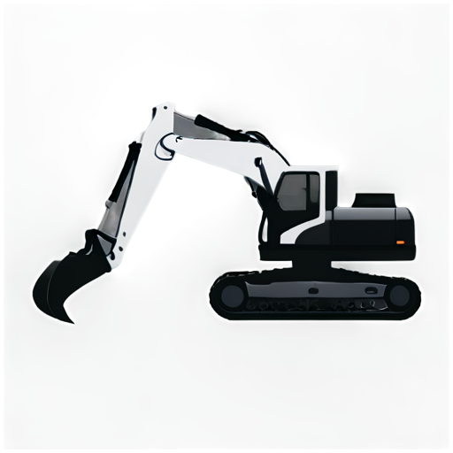 excavator, side view, flat, minimalistic, black and white, separated elements - icon | sticker