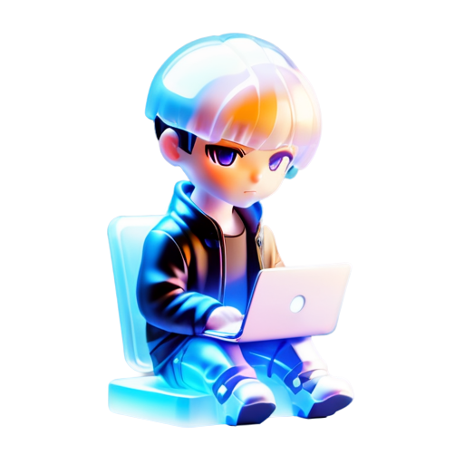 Cyberpunk young man with laptop - icon | sticker